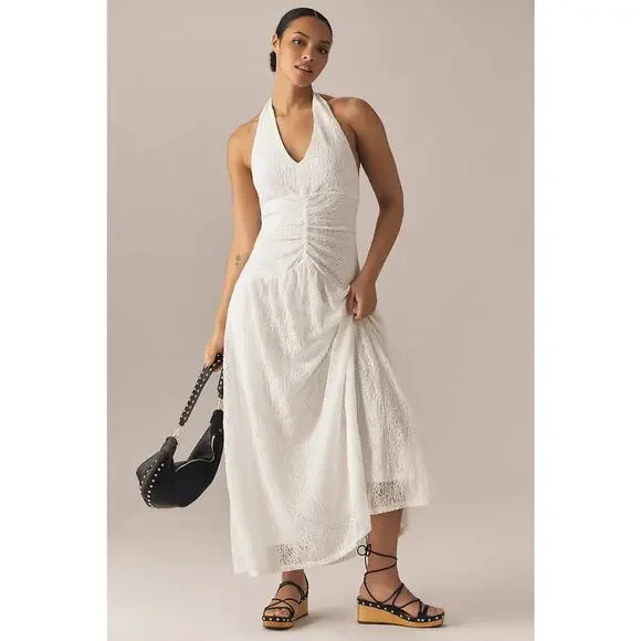 NWT Anthropologie Flat White Plunge Slim Maxi Dress $168 PLUS 1X White - Picture 5 of 8